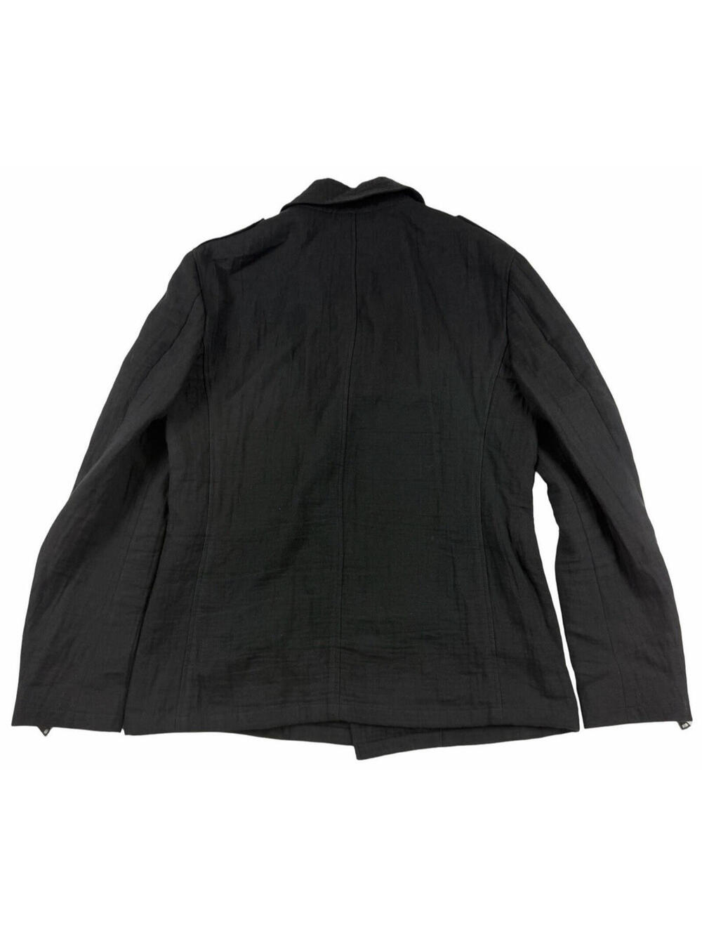 John Varvatos Modern Military Moto Pea Coat Cotton Linen Black Size 46 EU - Picture 3 of 9